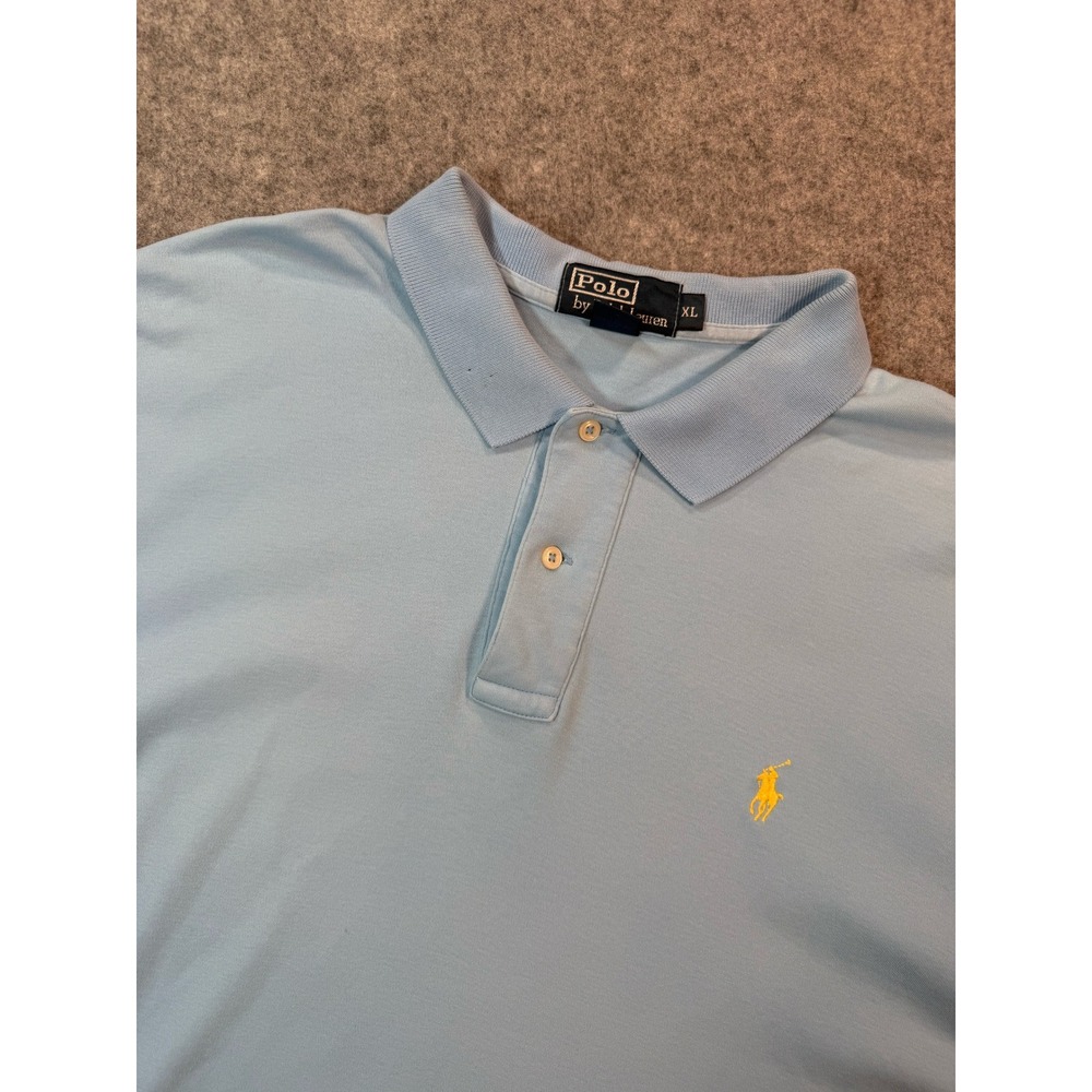 Polo Ralph Lauren Mens XL Light Blue Short Sleeve Yellow Pony Polo Shirt Cotton